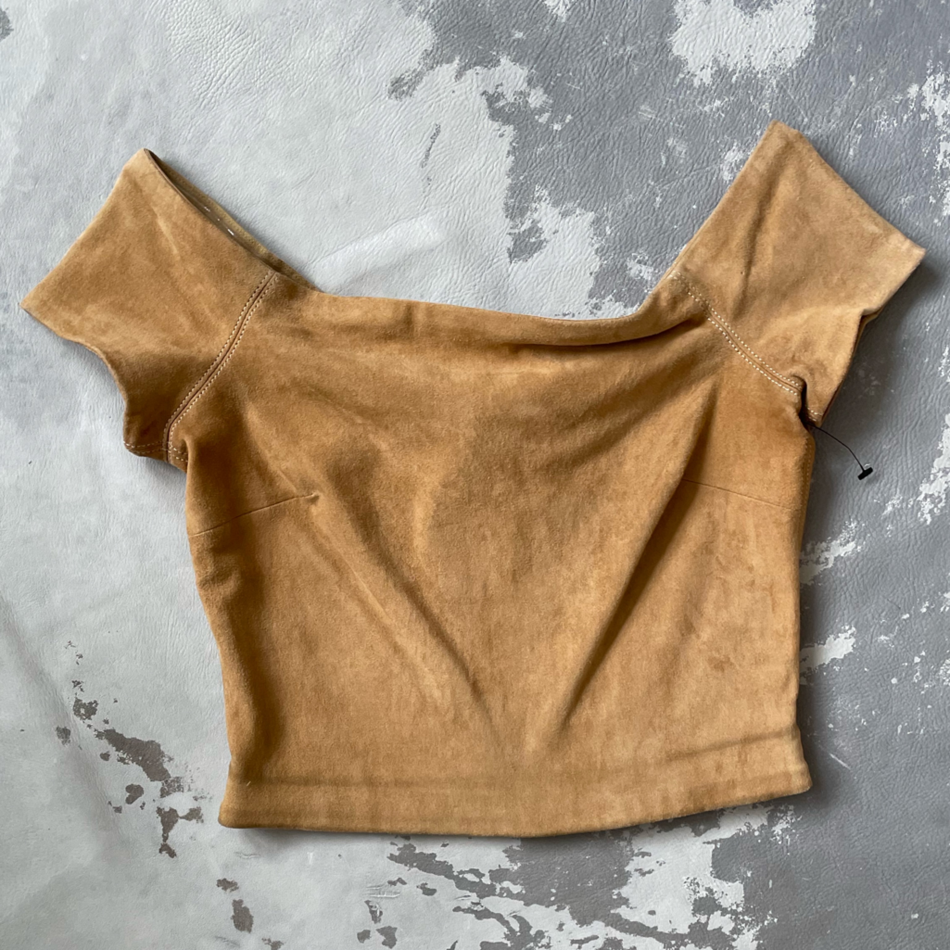 $598 Alice & Olivia Nwot New Brown Suede Off The Shoulder Crop Top Leather Sz 2